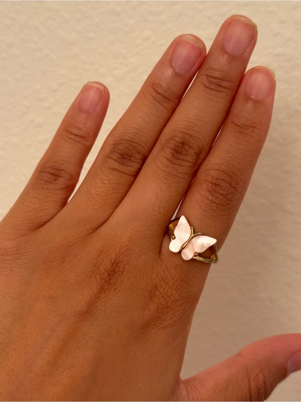 Gold Butterfly Ring with pink Inlay - Women's Jewelry